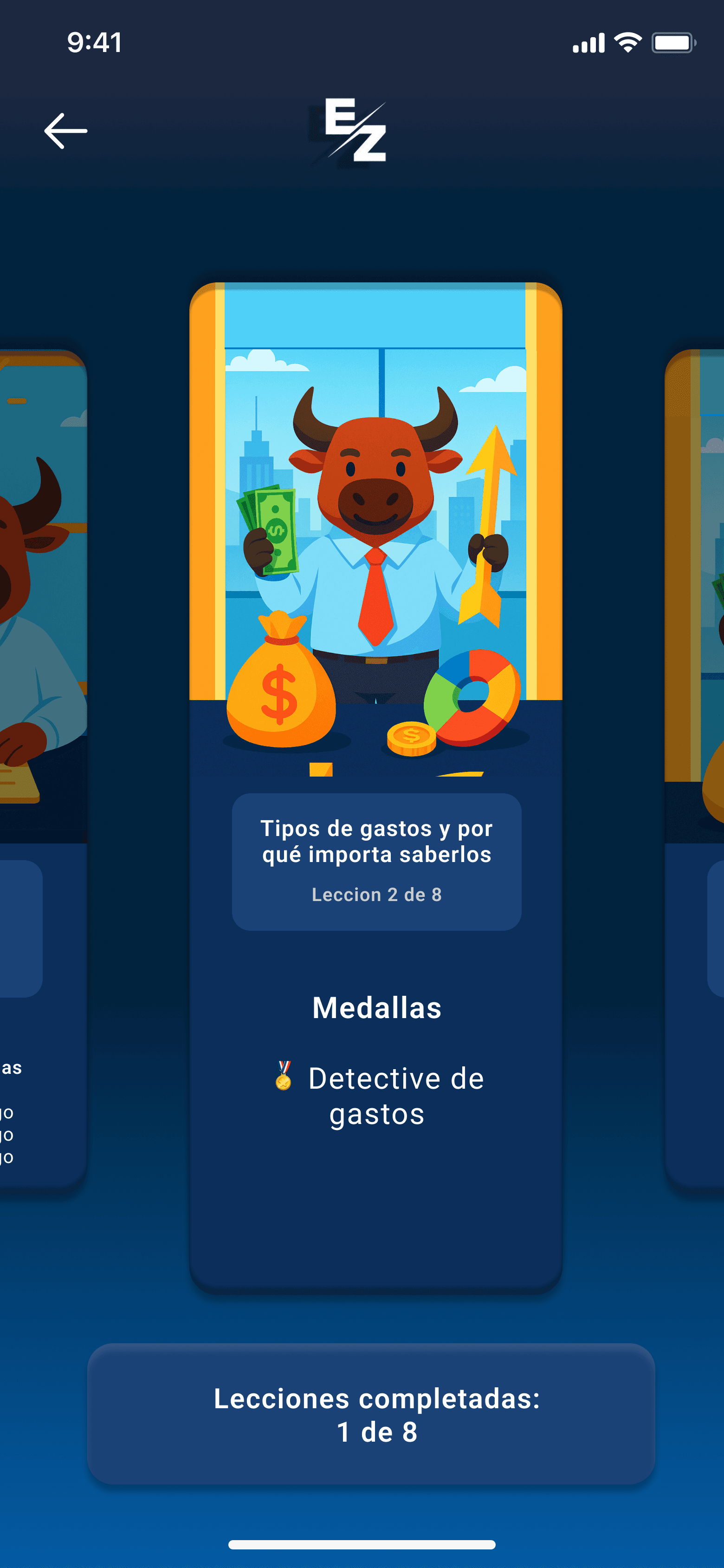 Pantalla de lecciones de EZ